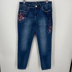 WHBM Womens The Girlfriend Jean Size 6 Pink Red Floral Embroidered Denim Relaxed